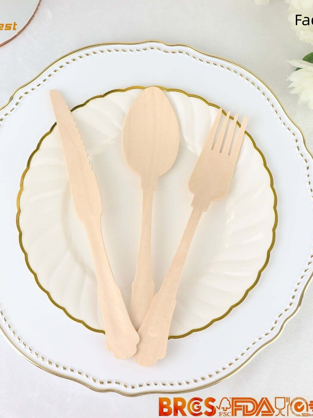 Conjunto De Talheres De Madeira Ecológico Certificado FSC Para Restaurante E Festa Leafyest