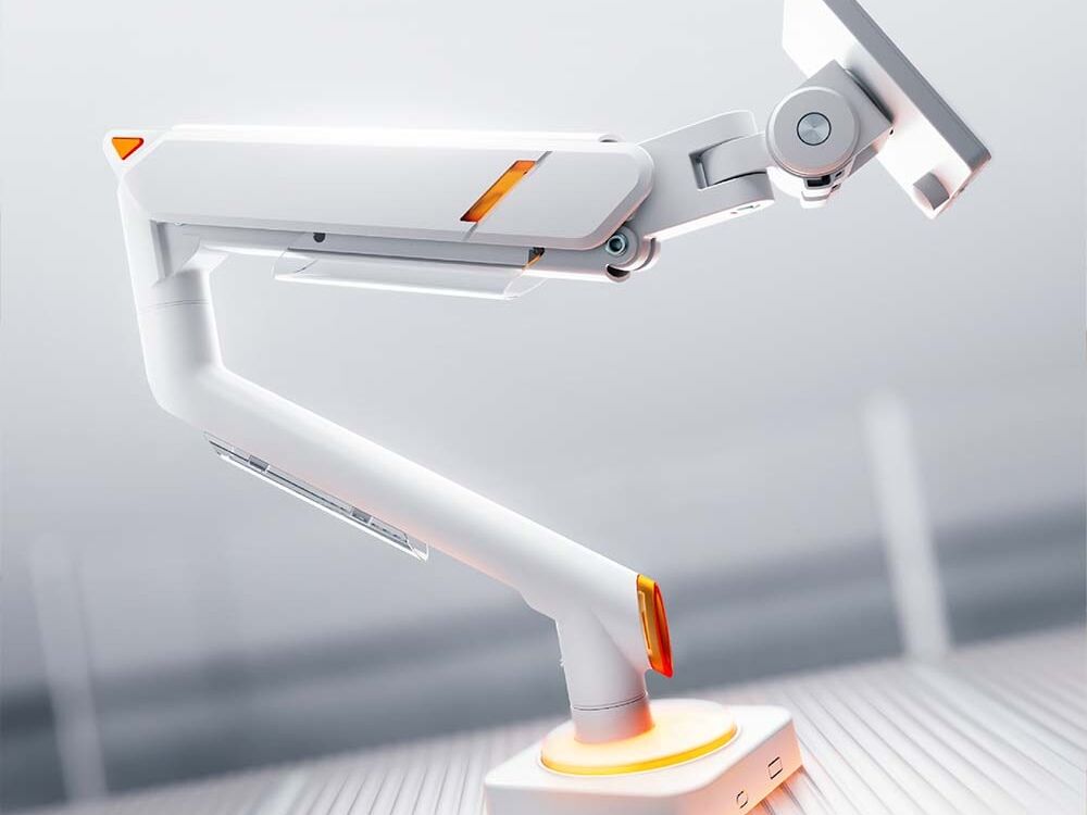 LDT111-C012L RGB Lighting Single Monitor Arm Stand White VESA Bracket Mount 20KG Computer Screen Support for Home Game Setup