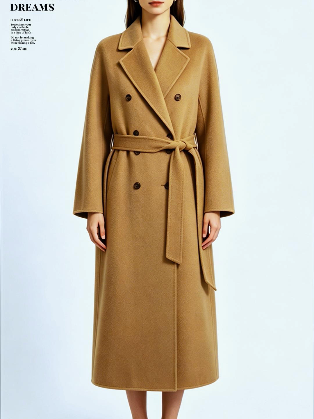 High-End Women Clothing Wholesale Customized Long Straight Lapel Collar Double Breast Ladies Handmade Double Face Wool Coat