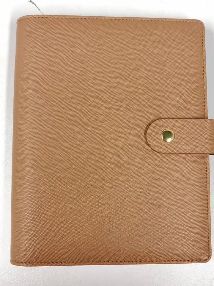 Personalisierter A5 Ringbuch-Ordner mit Hardcover, Schnalle, genarbtem Saffiano-Leder, nachfüllbar, luxuriös, goldfarben, 6 Ringe