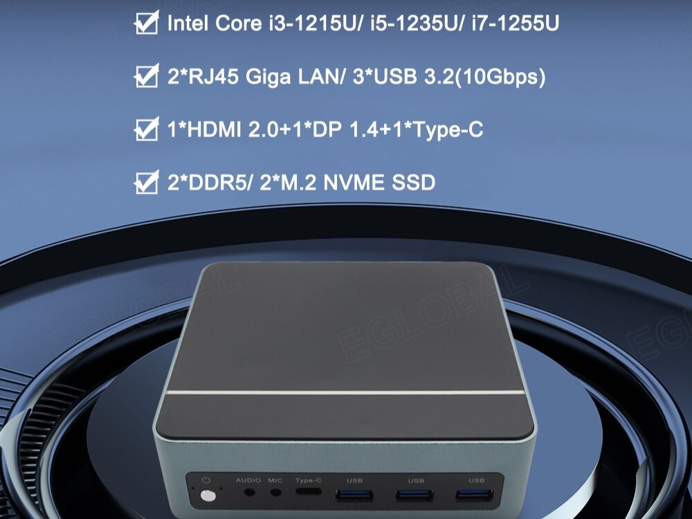 Intel Core i7-1355U Mini-PC für Gaming mit DDR5-Unterstützung, 64GB RAM, M.2 NVME SSD und integriertem Turbo-Kupferlüfter