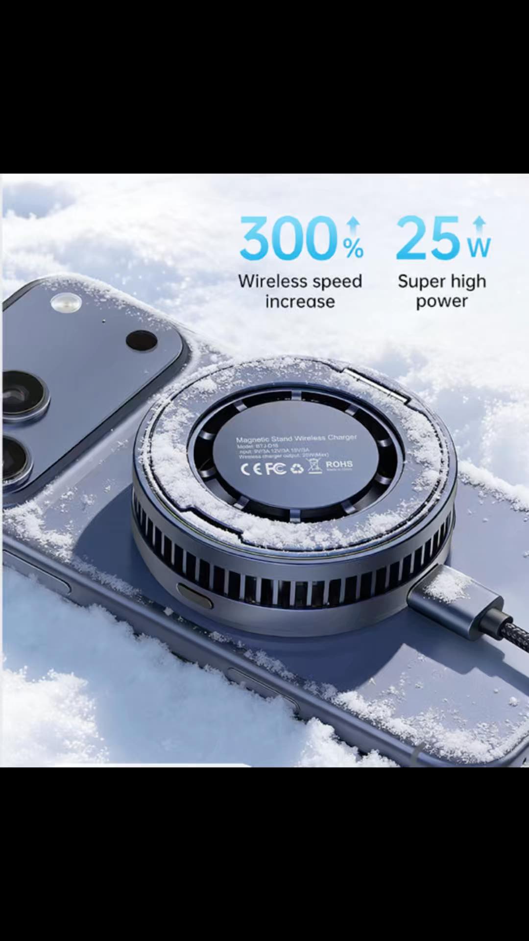 Original Factory QI2.2 25W Magnetic Wireless Cooling Charger with 360 Degree Rotation Mobile Phone Holder for Modern Smartphone