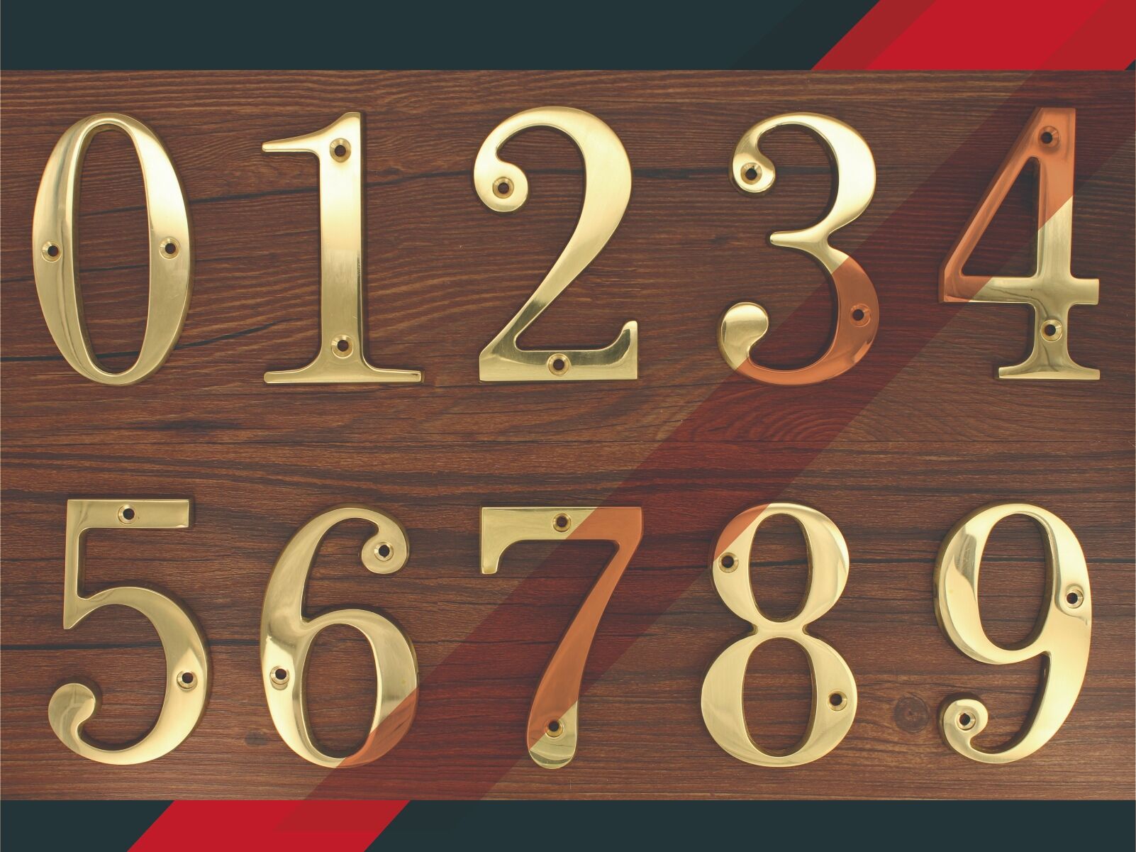 ZhongWang Hardware A100 4 Inch Solid BrassHome accessories Brass house number outside front door letter number address ZW-A100-4-1