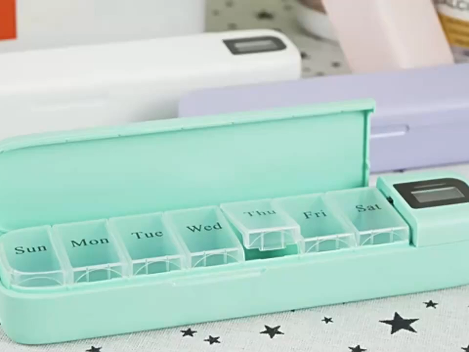 7-Tage Automatischer Smart Pillendispenser, Tragbare Reisebox, Medikamenten-Organizer für Zuhause, Bluetooth-kompatibel, Blaue Pillendosen aus Kunststoff für Senioren