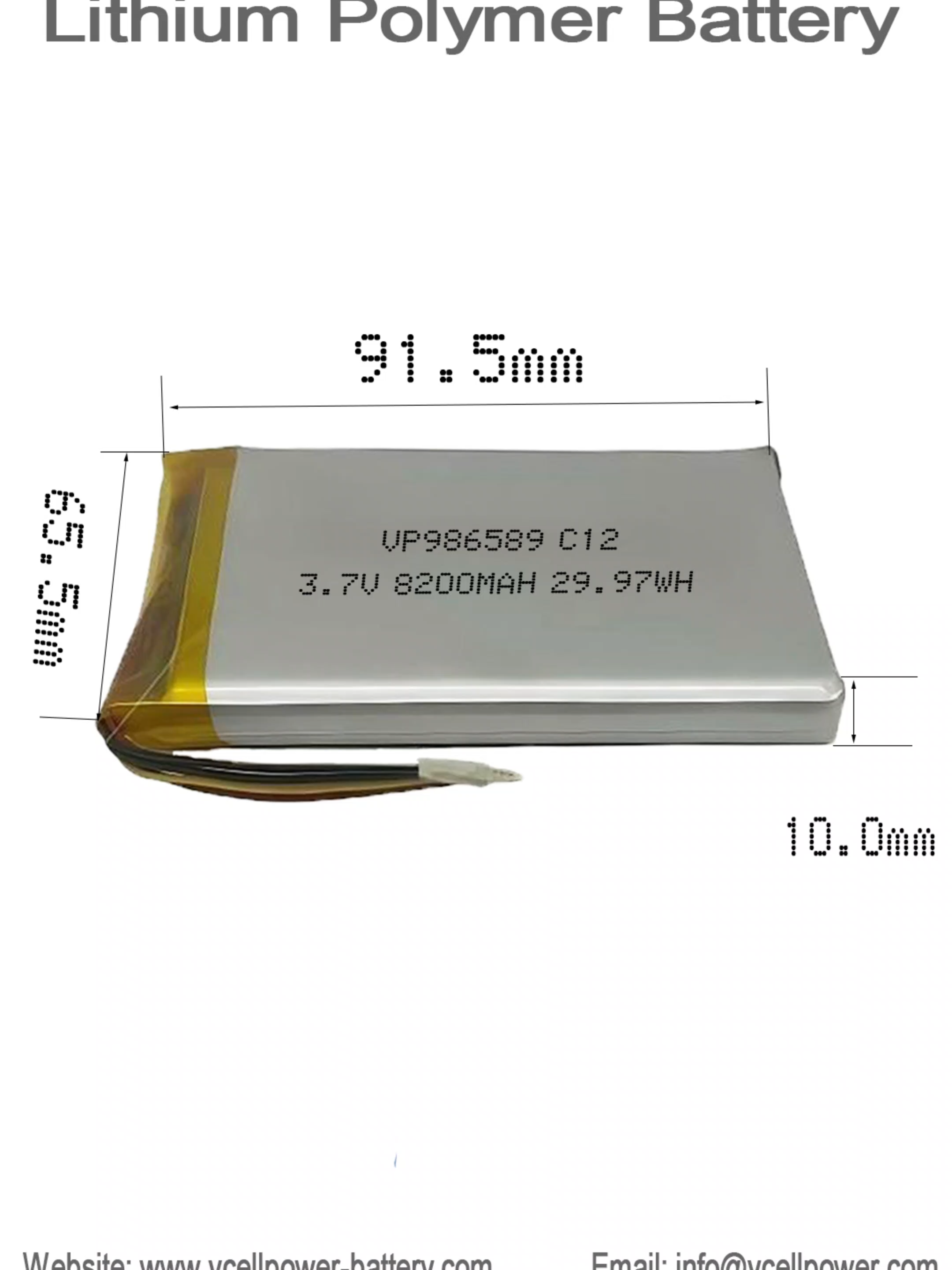 VP501040 3.7V 130mAh Li-Po Battery, OEM Custom Lithium Polymer Battery with PCB & Wires for PC Internal Power Supply