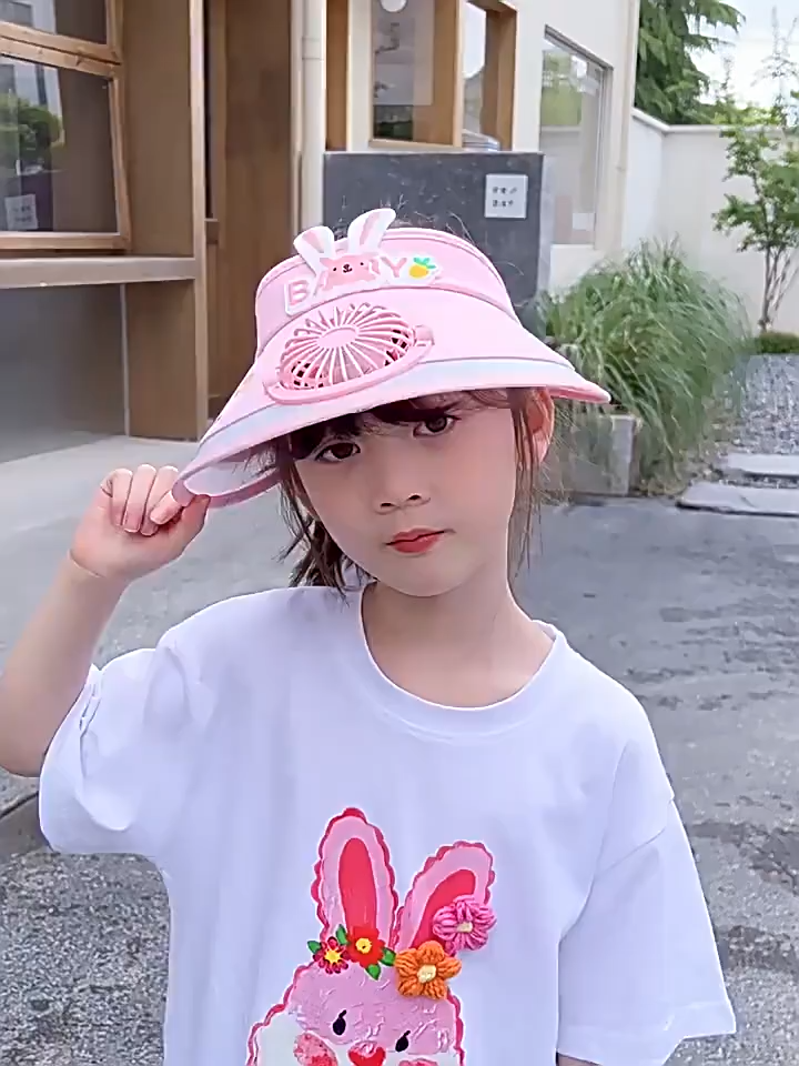 Sombrero de Sol con Ventilador Recargable USB para Niñas, Visera de Ala Ancha con Parte Superior Abierta, Protección UV, Gorro de Sol de Verano para Exteriores para Niños Pequeños