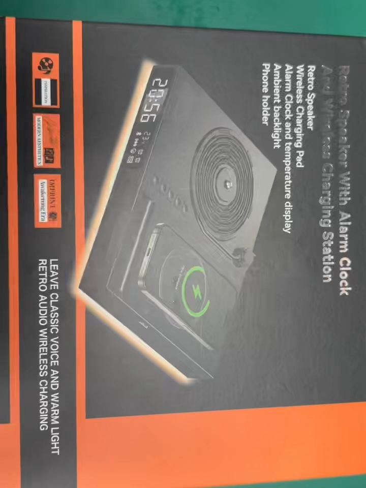 Gramofone Vintage com Display Digital, Luz Noturna para Casa, Alto-falante Bluetooth Multifuncional Portátil, Carregamento Sem Fio