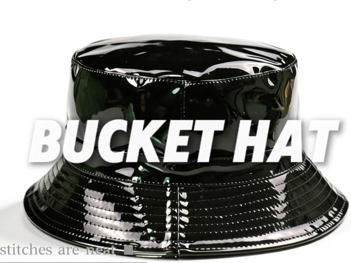 Chapeau Seau Unisexe en Cuir Verni Noir Brillant - Bob Pêcheur Imperméable pour la Mode et la Fonctionnalité