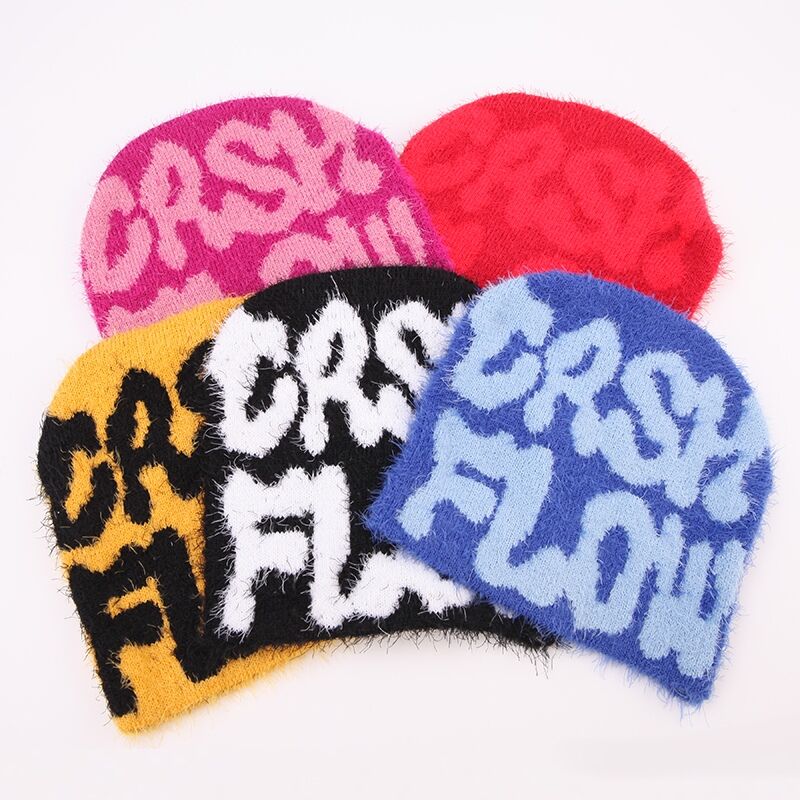 Custom logo unisex acrylic jacquard winter hat women kids warm ski cap all over print jacquard knitted beanie hat