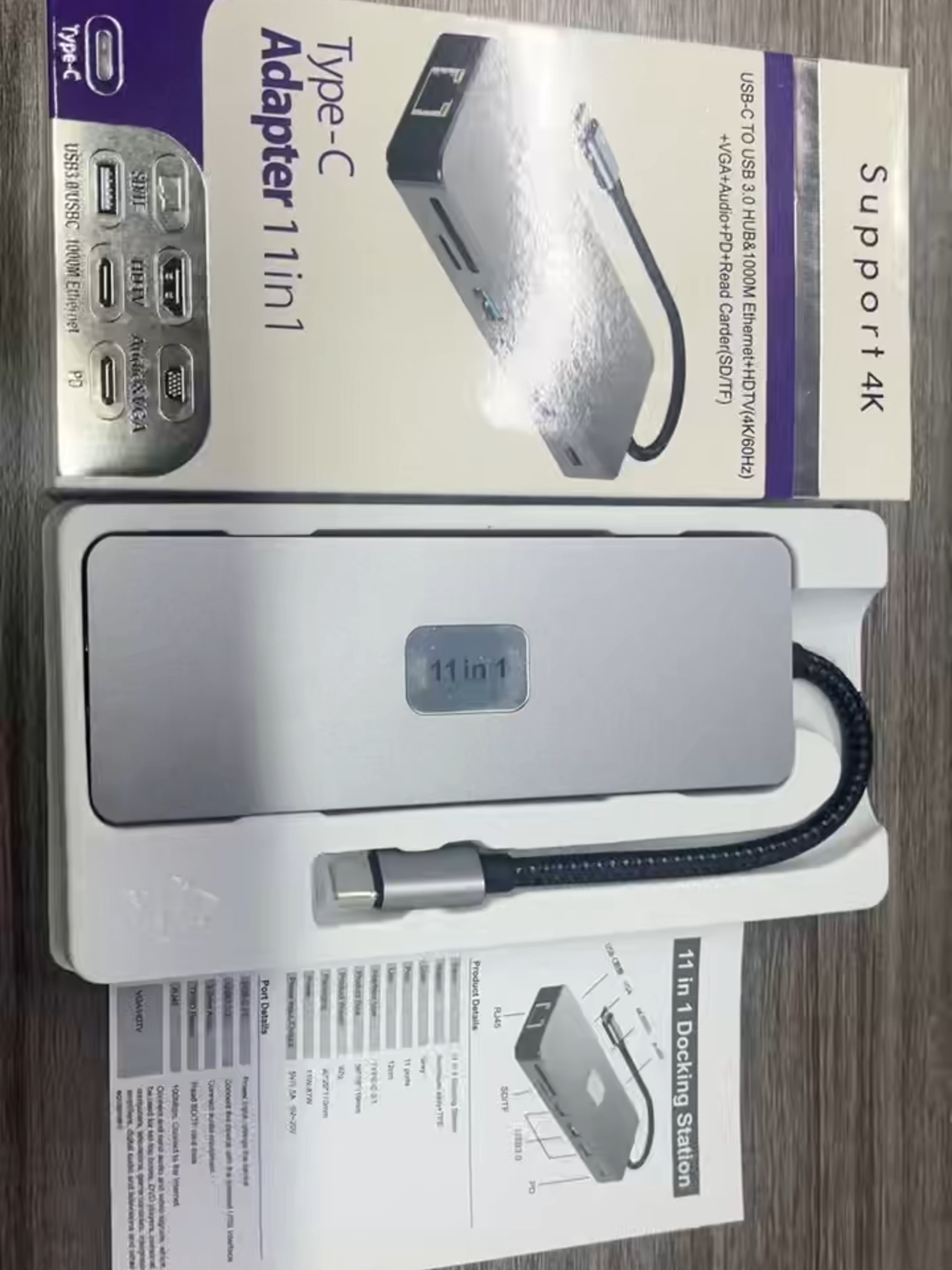 6-in-1 PD 100W USB 3.2 10Gbps Transfer Speed 4K HD Aluminum Alloy Docking Station with Multiple Ports for Office Travel Stock