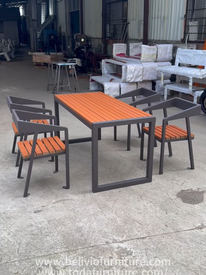 School Canteen Dining Table Set with Integrated Stools & Metal Frame