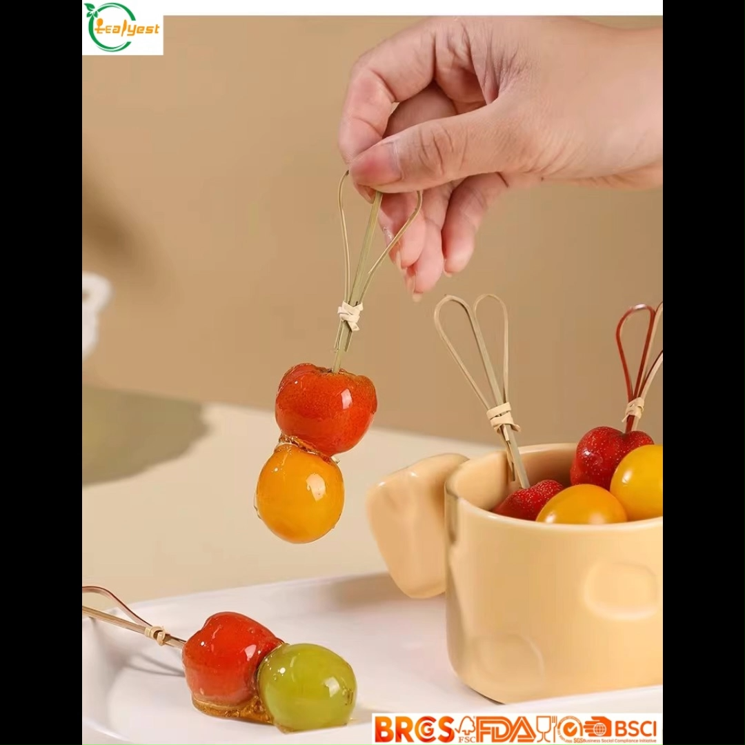 100% Compostable FSC Bamboo Heart Cocktail Skewers Food Safe Disposable Picks Perfect for Wedding Banquets & Parties