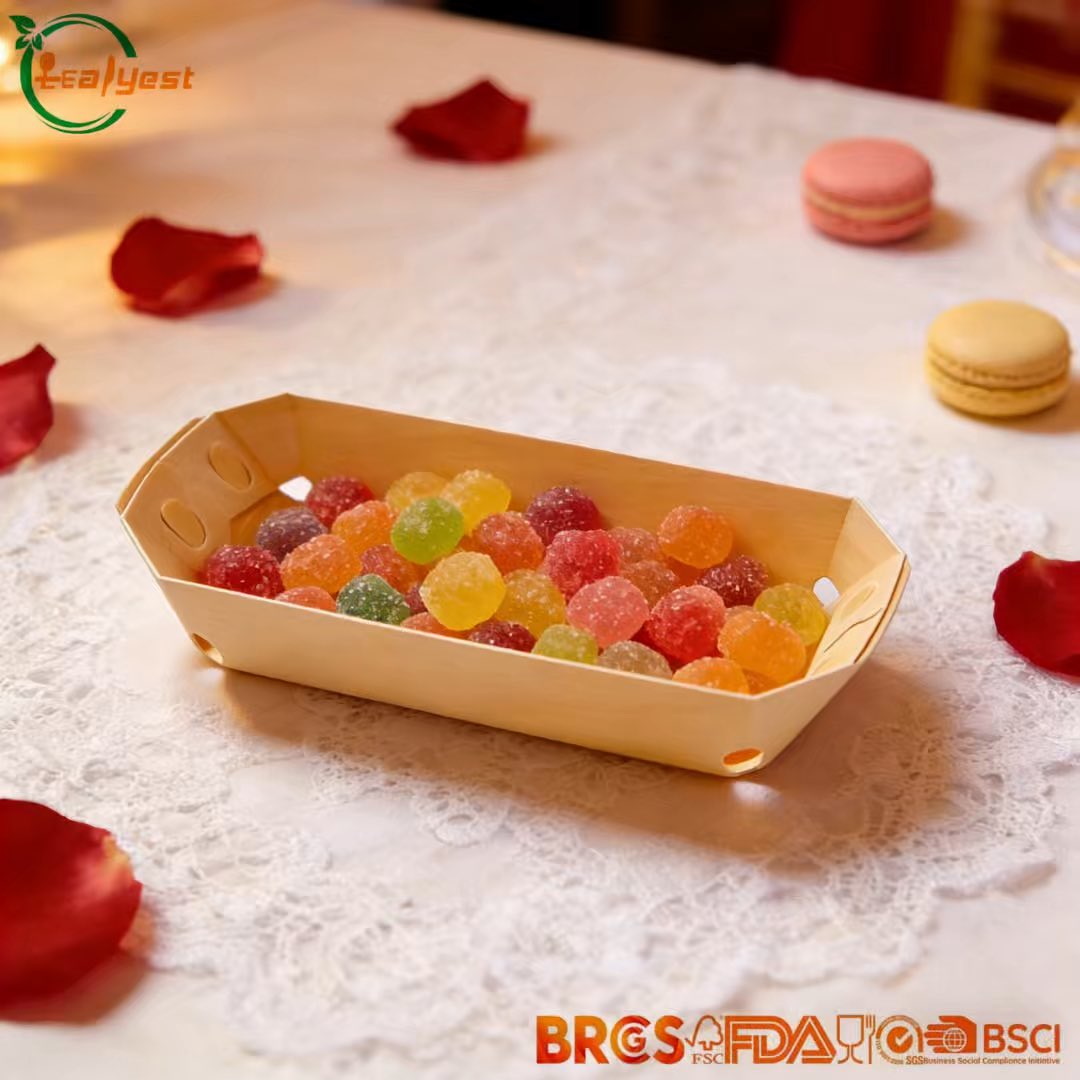 Eco Disposable Wooden Sushi Boat Plates FSC Food Grade Custom Serving Trays