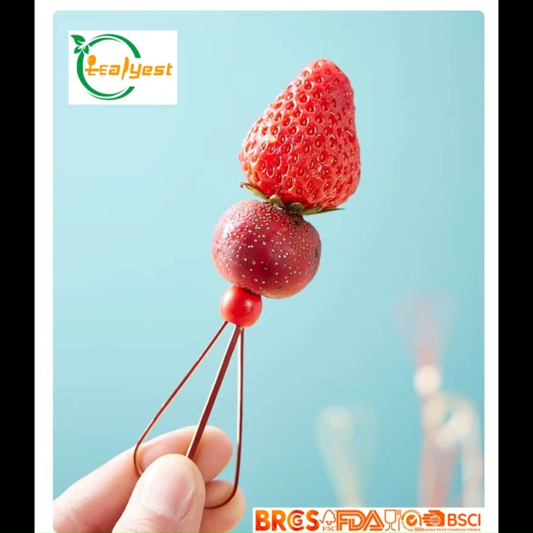 Rouge Coeur En Forme De Bambou Cocktail Choix Jetable Noué Brochettes De Bambou Pour Les Fruits Apéritif Fête De Mariage Nourriture Choix