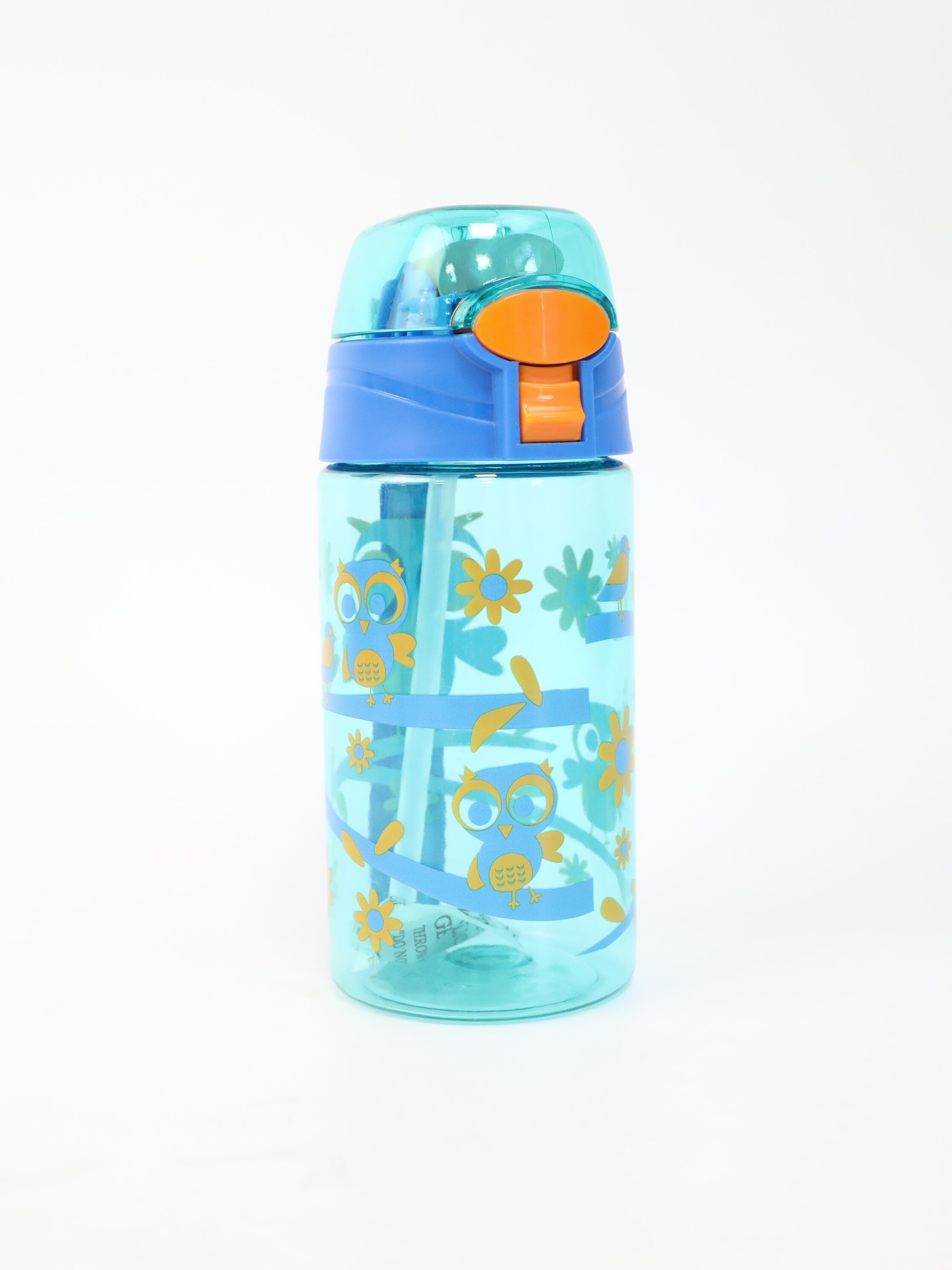 Botol Minum Jerami Anak Custom, Botol Plastik Bebas BPA dengan Tutup Flip dan Cetakan Burung Hantu Lucu untuk Anak-anak