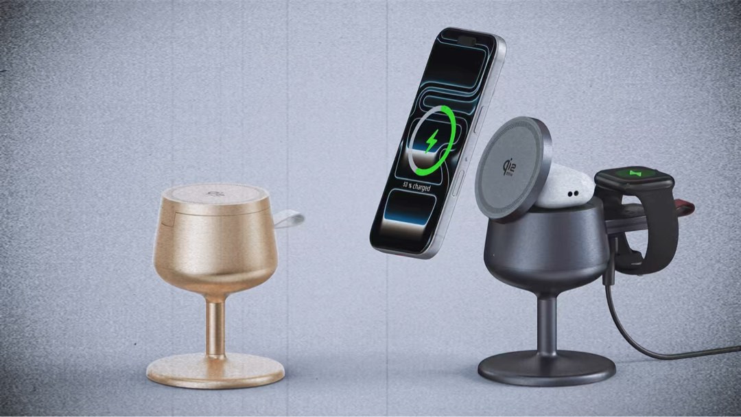 Carregador sem fio magnético dobrável três em um, design de taça de vinho W109