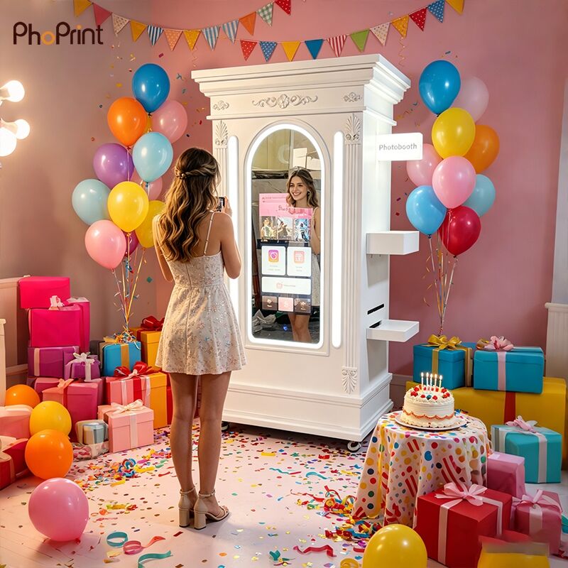 Hochwertige Vintage Magic Mirror Fotokabine - Retro Spiegel mit 32 Zoll Touchscreen, geeignet für Hochzeiten und Party-Events