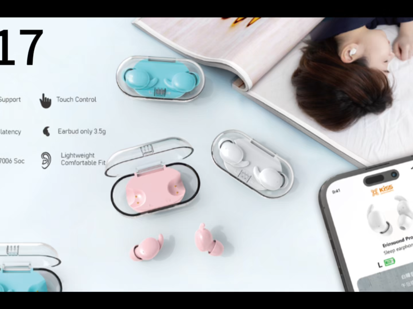 Schlaf-Ohrhörer, True Wireless Ohrhörer, Ultra-Mini BT 5.3 Kopfhörer für Seitenschläfer, Komfortable Passform, für Arbeit, Wandern, Weiß