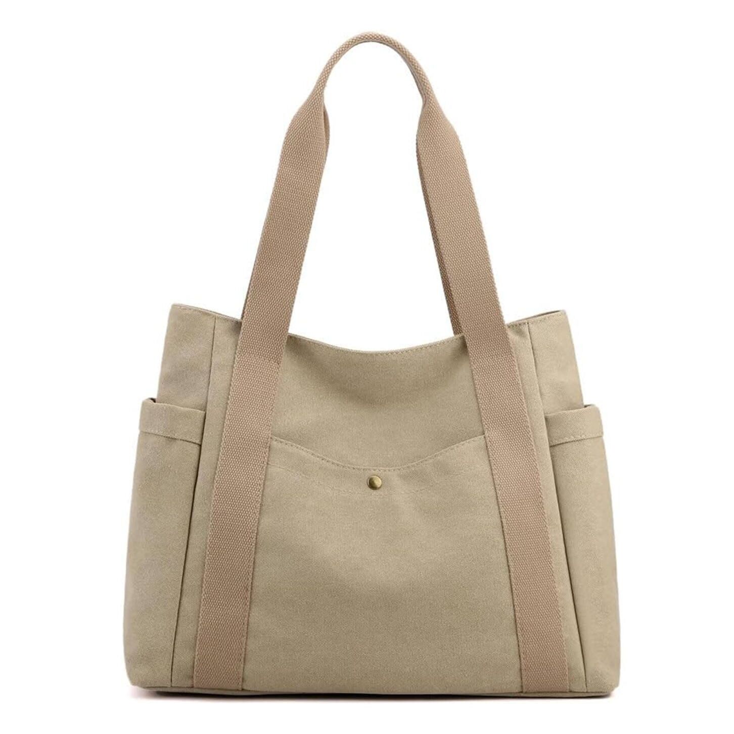 Large Capacity Cotton Fabric Tote Bag Canvas Tote Bag With Pocket and Zipper Natural Plain Canvas Tote Bag