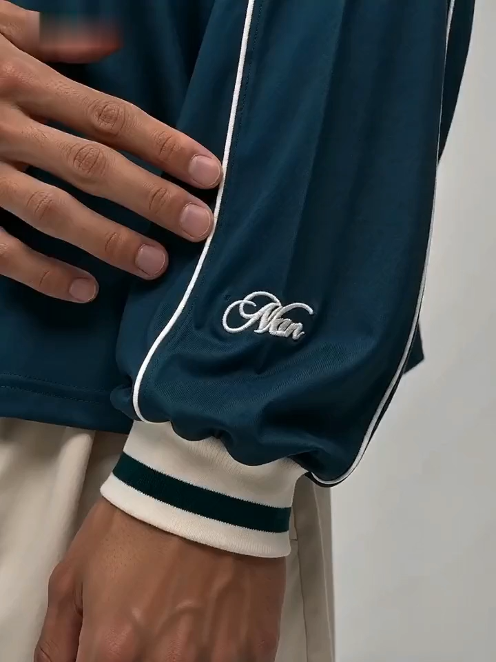 Oversized Embroidered Piped Long Sleeve Football Top-Retro Sport Style, Relaxed Silhouette, 100% Polyester S-5XL