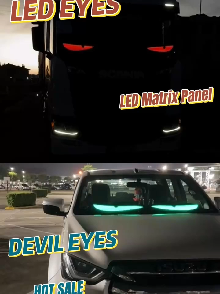 Auto LED Display Dämonenaugen 2er Pack Dynamische Teufelsaugen LED Panel 59.5x12cm Intelligente Scrollende Nachrichtenanimation Neu 12V 3W Autolicht