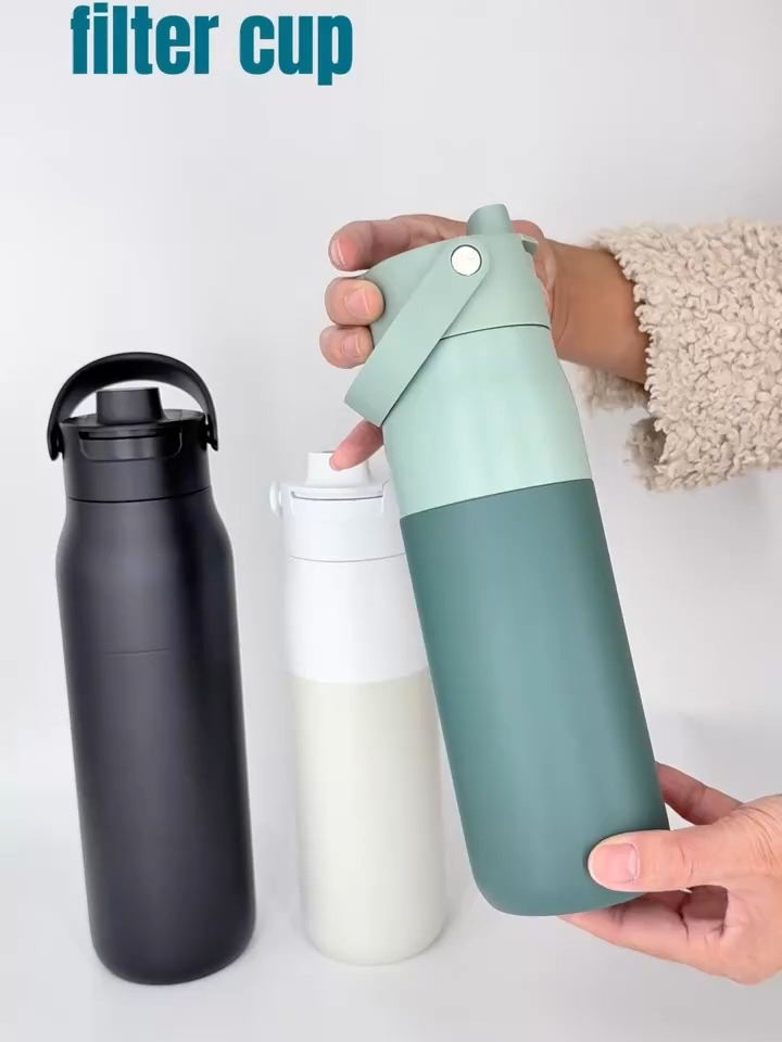 Botella de Agua con Filtro de Acero Inoxidable de Venta Caliente, Portátil 680ml 1000ml, Botella Térmica de Agua Potable Limpia con Filtro Reutilizable y Pajita