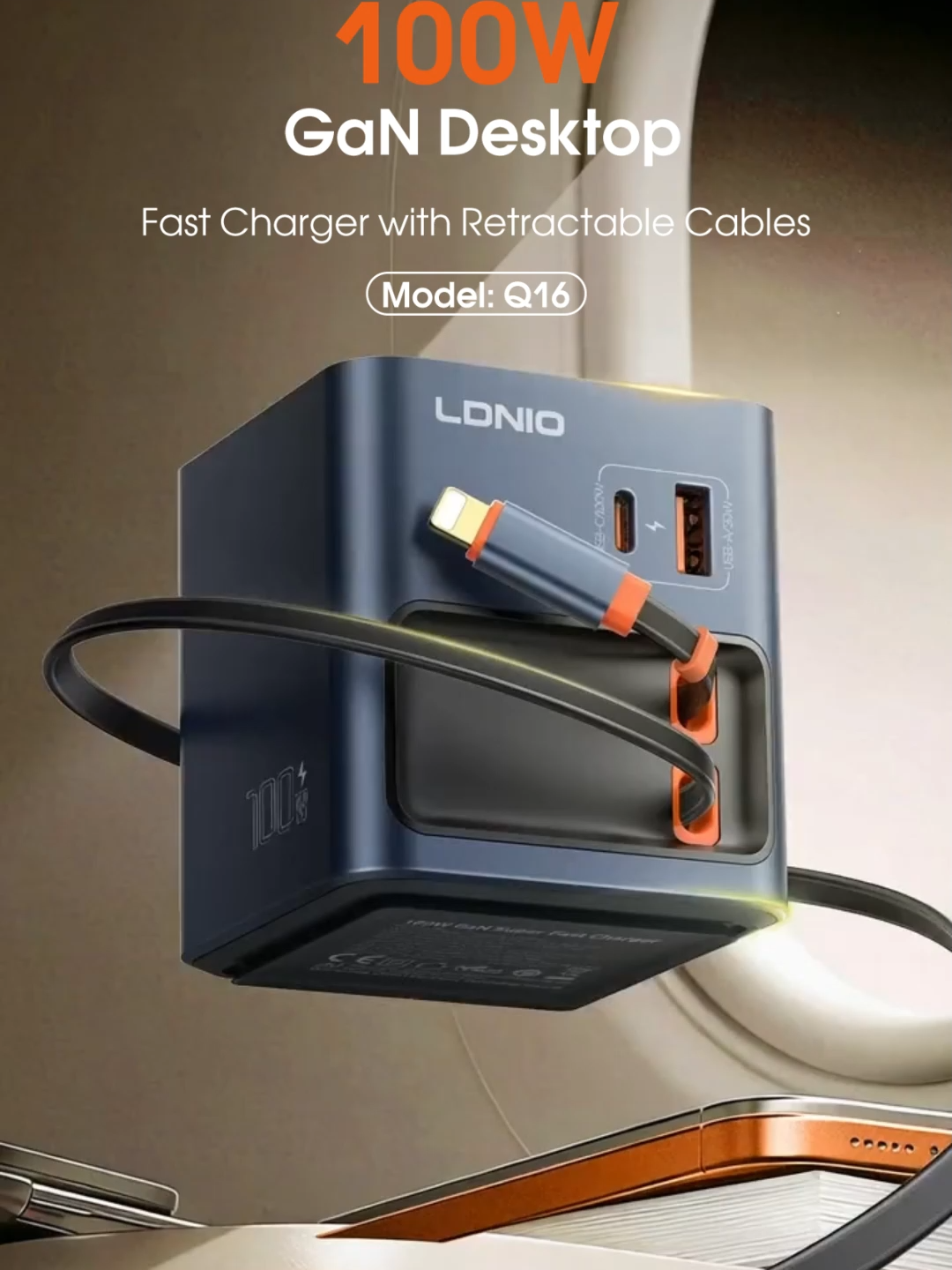 LDNIO Q16 Vente en Gros Adaptateur de Charge Rapide PD 100W & QC3.0 USB-C, Chargeur de Voyage Portable UK/EU/US, Chargeur Mural PD pour Smartphone