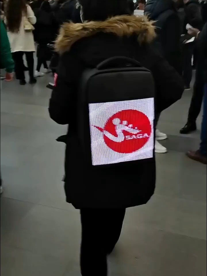 Tas Papan Reklame Digital Seluler Kustom Layar LED Tas Punggung Digital Iklan LED Menyala Sepeda Motor