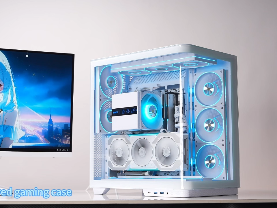 Panorama Horizon PC Gaming Case Wholesales Vertical GPU 2PCS Rear Fan Super & 2 Water Cooler Support Computer Gaming Tower