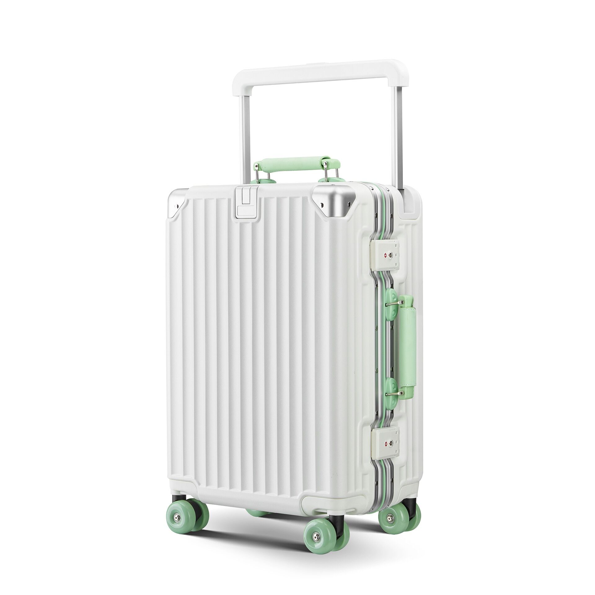 Multi-Functional PC Aluminum Frame Luggage, Wide Telescopic Rod Carry On Travel Suitcase with TSA Lock & Silent Spinner Wheels