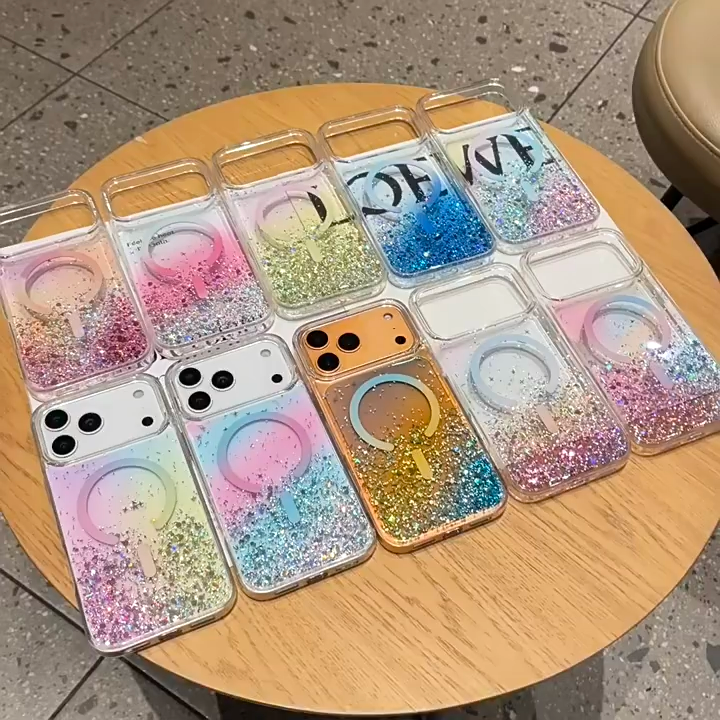 Nouvelle coque de téléphone portable anti-taches design 2025 adaptée pour IP16 PRO MAX, coque de téléphone portable à paillettes dégradées avec colle anti-chute