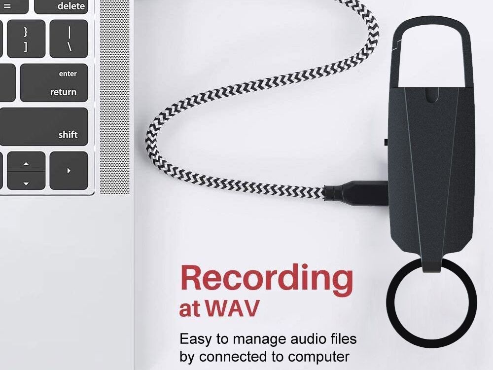 Mini Dispositif d'Enregistrement Portable Porte-Clés Mince Enregistreur Vocal Audio avec Lecture de Musique
