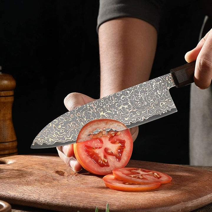 Cuchillo de Chef Damasco VG10 Japonés, proveedor profesional, mango de madera, ambidiestro, acabado mate vintage, directo de fábrica