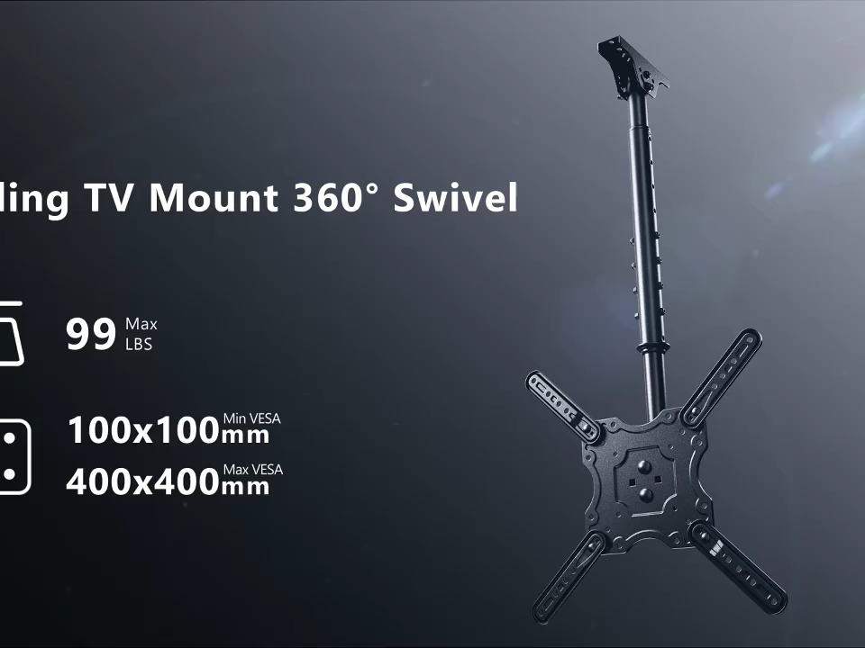 Ceiling Rack Fits Most 26-65 Inch LED, LCD OLED Flat Screen TVs, Full Motion Height Adjustable TV Ceiling Mount