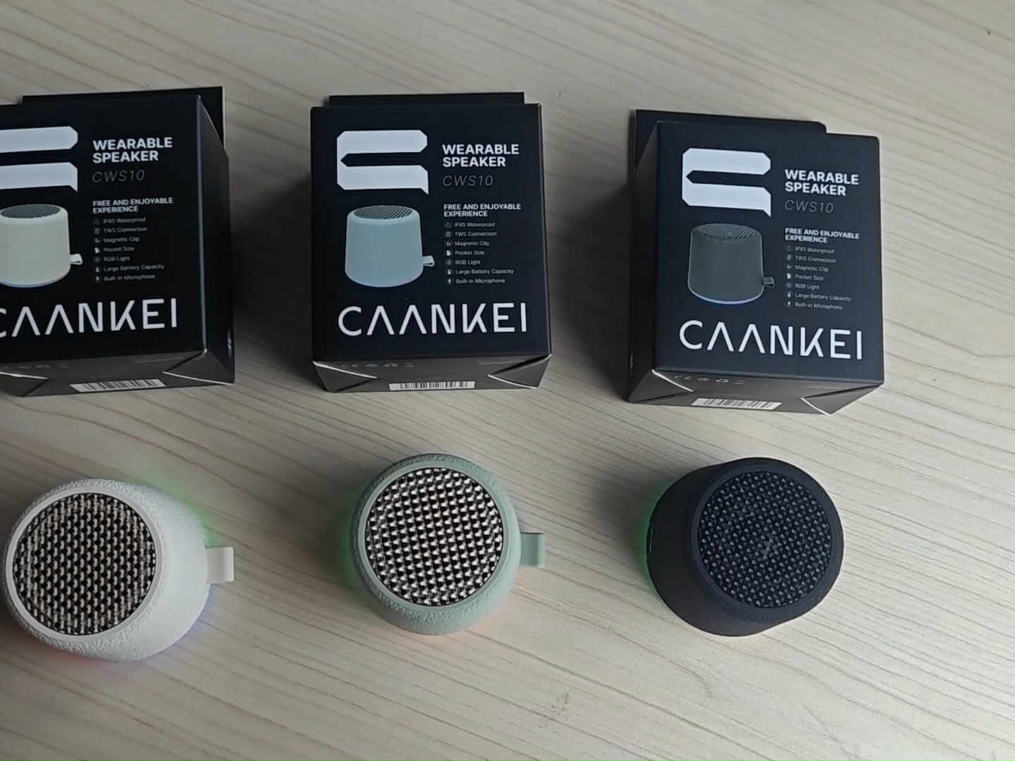 Haut-parleur de voyage extérieur CAANKEI IPX5 avec lumière RGB colorée, support magnétique, TWS, support de téléphone portable