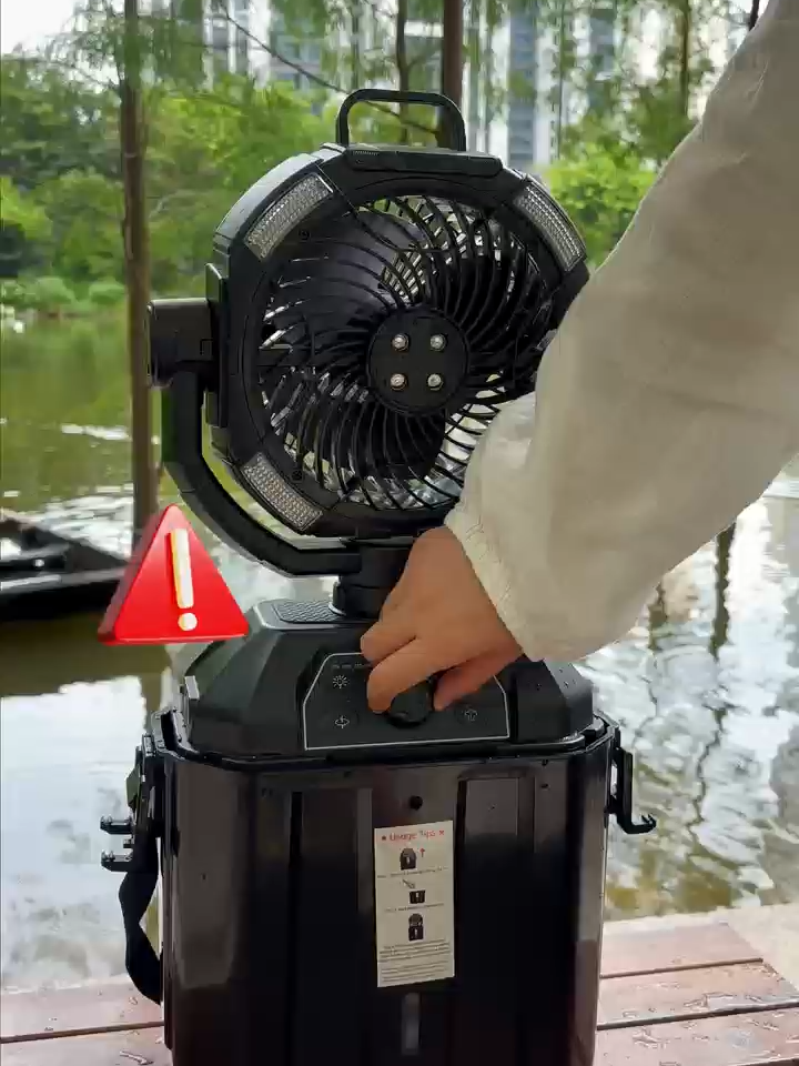 RV camping accessories, bucket stand fan, space-saving, buckle fixation, rechargeable