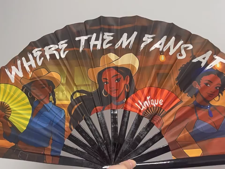 Éventails personnalisés en plastique occidental pour fêtes dansantes, décorations de festivals, éventail de sol pliant, botte, claquement long