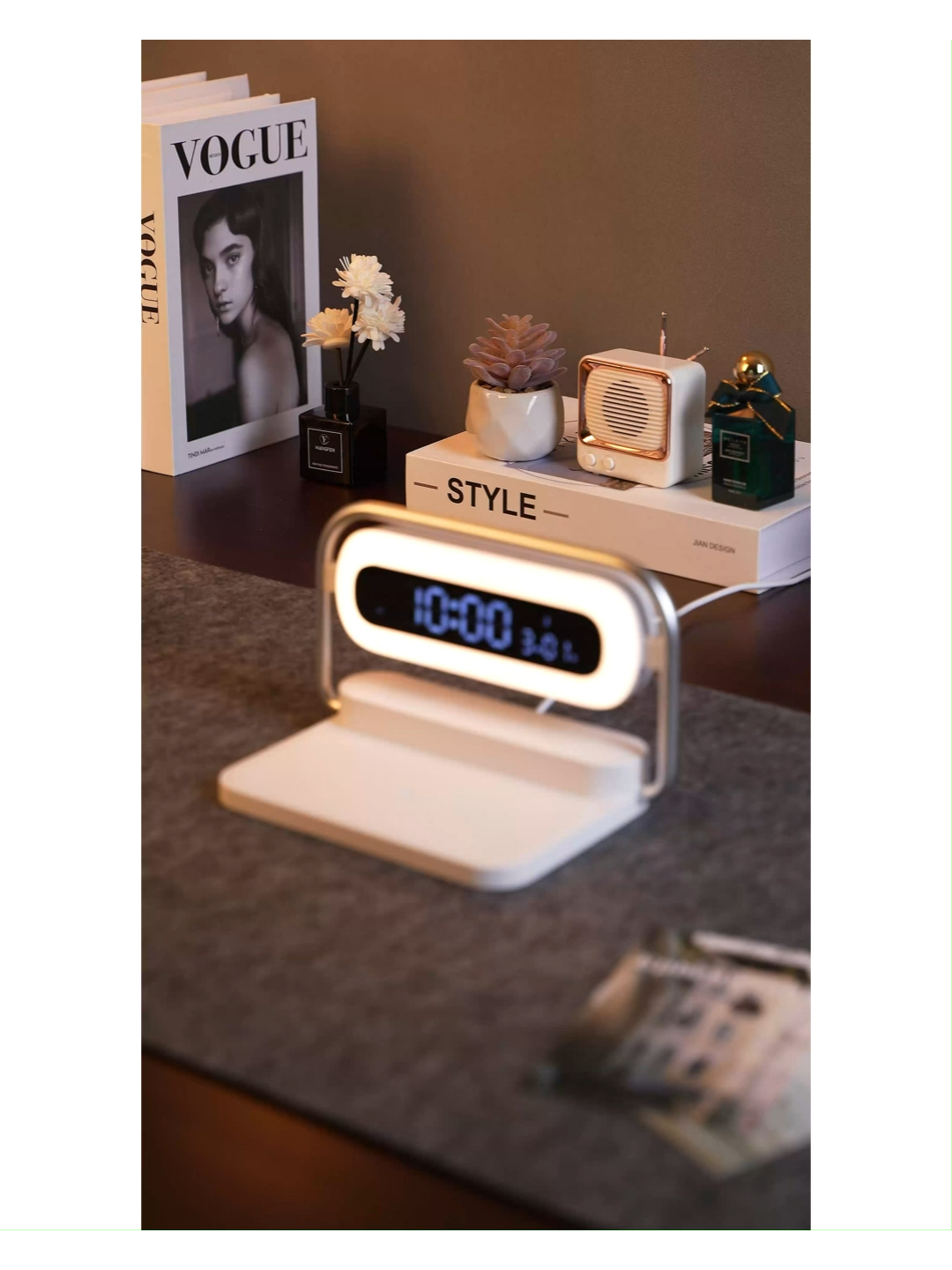 ODM manufacturer M11 4 in 1 Wireless charger with Colorful night lights , Bluetooth speaker , Clock alarm