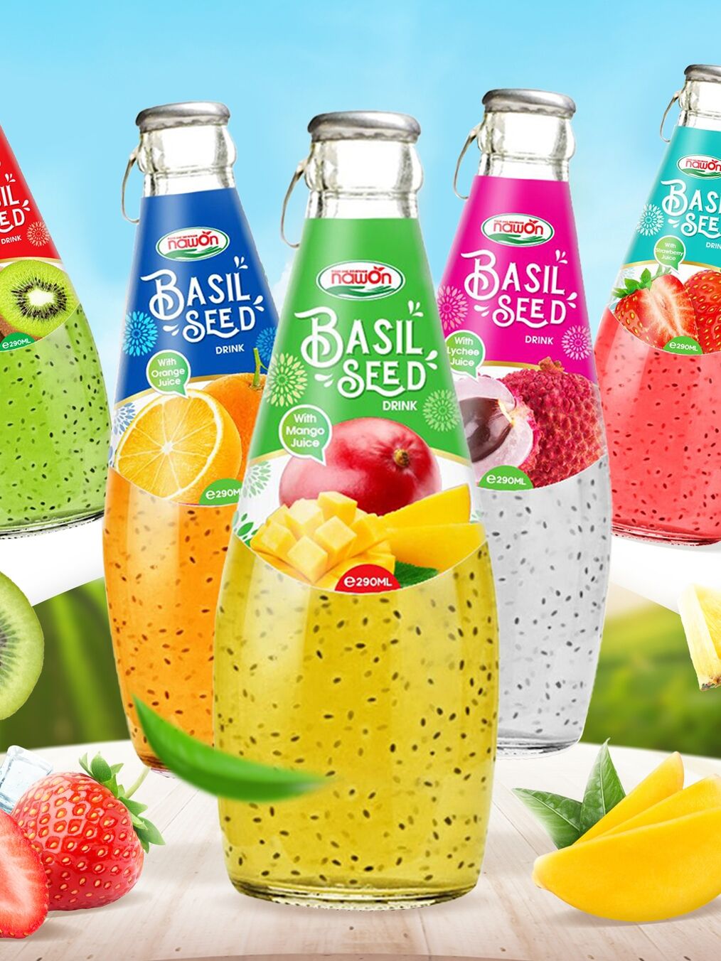 290ml Natural Nawon Basil Seed Drink Watermelon Flavor Wholesalers OEM ODM Beverage Manufacturer