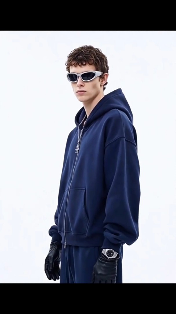 Sweat-shirt à Capuche Homme avec Fermeture Éclair Intégrale, Motif Uni, Vêtement de Rue Hivernal, Coupe Ample avec Impression Numérique
