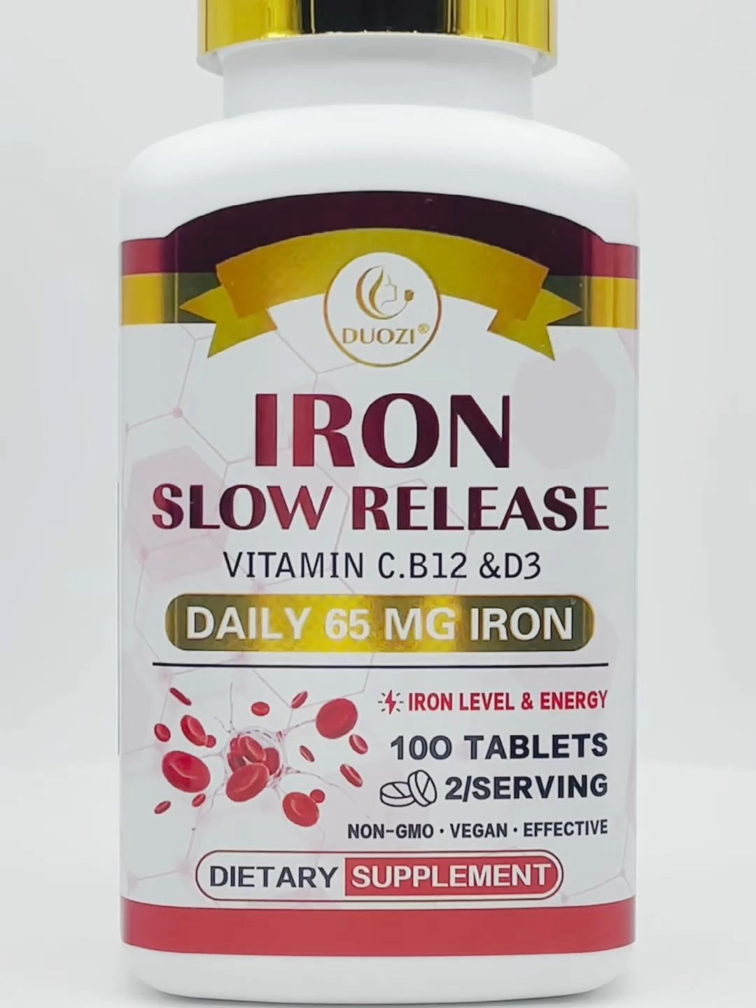 IRON SLOW RELEASE VITAMIN C B12 D3 Tablets for Healthy Blood Formation Antioxidant Properties