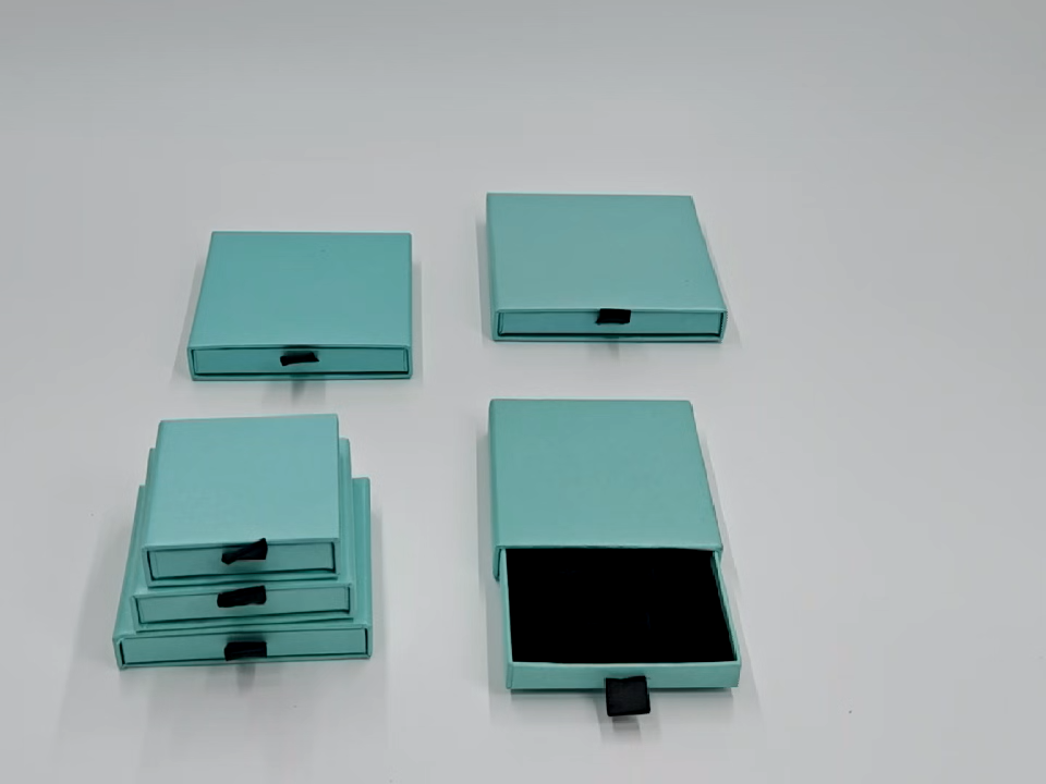 Wholesale Drawer Paper Jewelry Box, Eco-Friendly Matte Cardboard Turquoise Necklace Ring Storage Box, Bulk Order Available