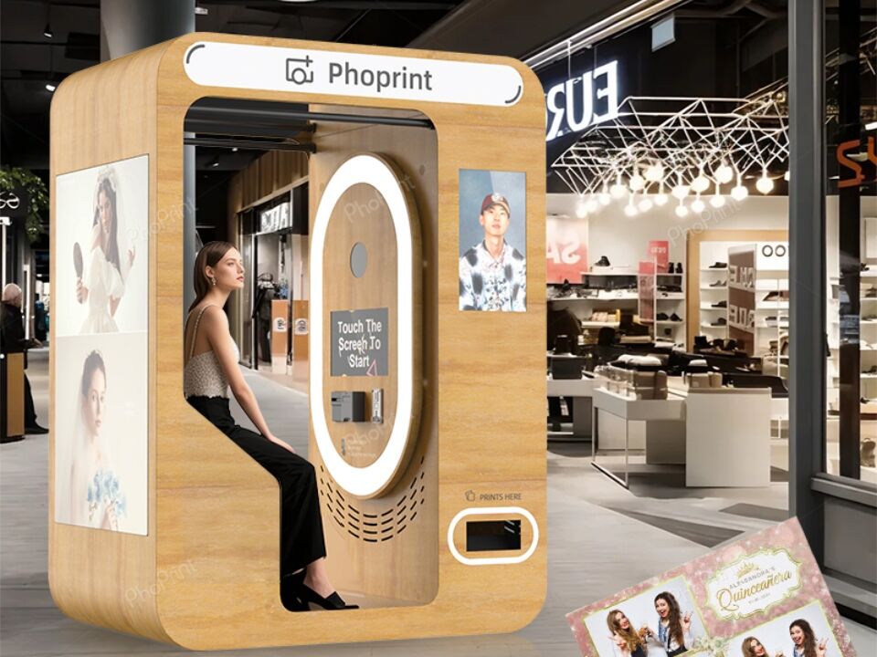 Vintage Wooden Detachable Korean Photo Booth Selfie Enclosed Photo Booth for Events Weddings and Birthday Party