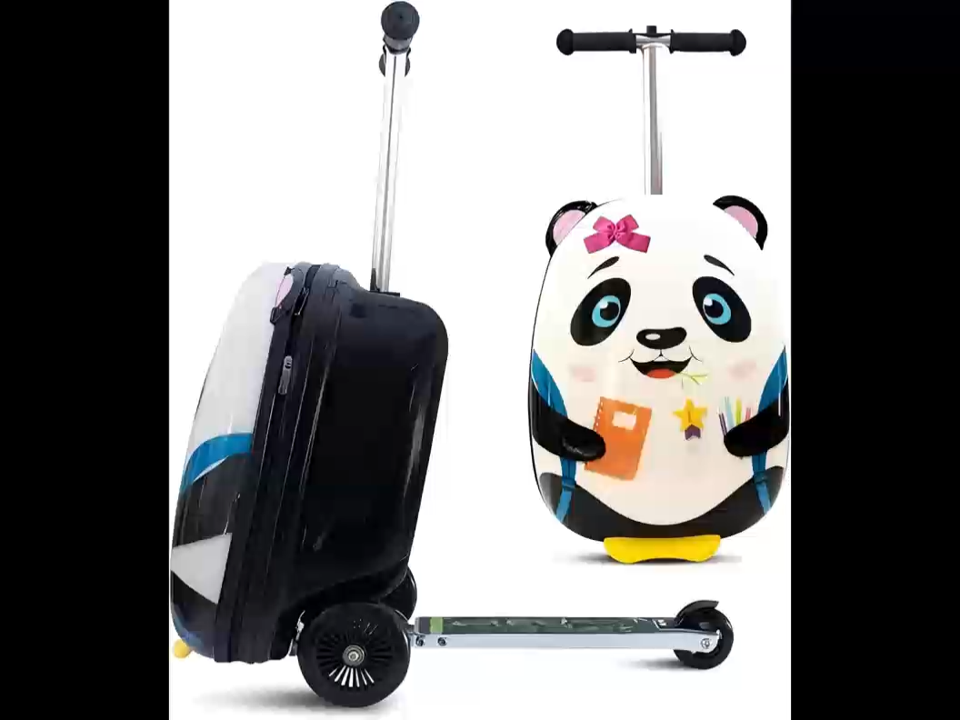 2-in-1 Kids Scooter Suitcase 25L Ride-on Carry-on Luggage PU Wheels Foldable Waterproof Travel Case for Children