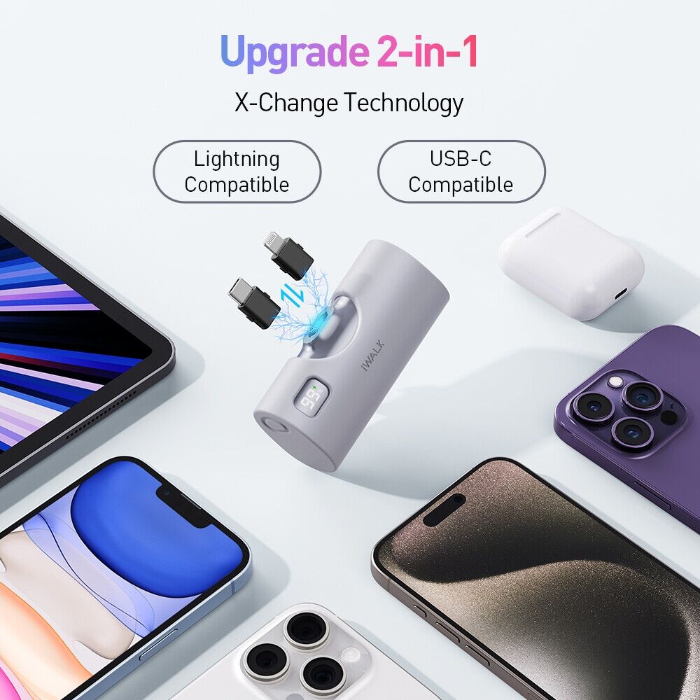 Chargeur portatif d'affichage à LED de charge rapide pour iPhone Android 5000mAh Switch Power Bank avec type intégré C &amp; Lightning Plug 20W