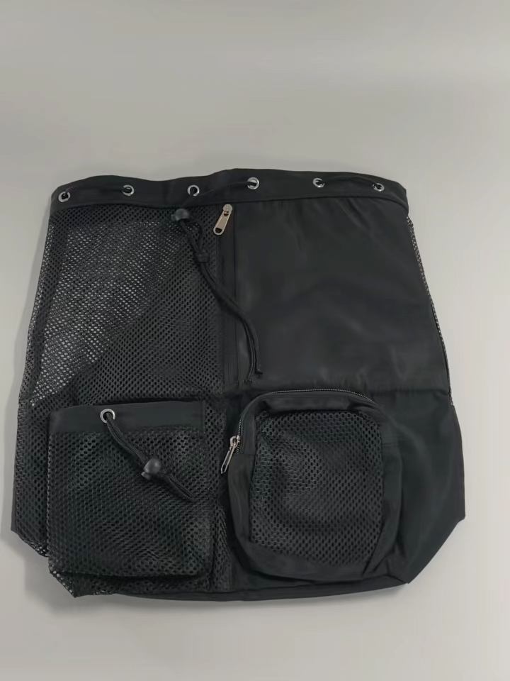Mesh Drawstring Backpack Large Capacity Folding Portable Lightweight Gym Bag Black-Sporting Goods-Fitness, Running & Yoga-Gym Bags