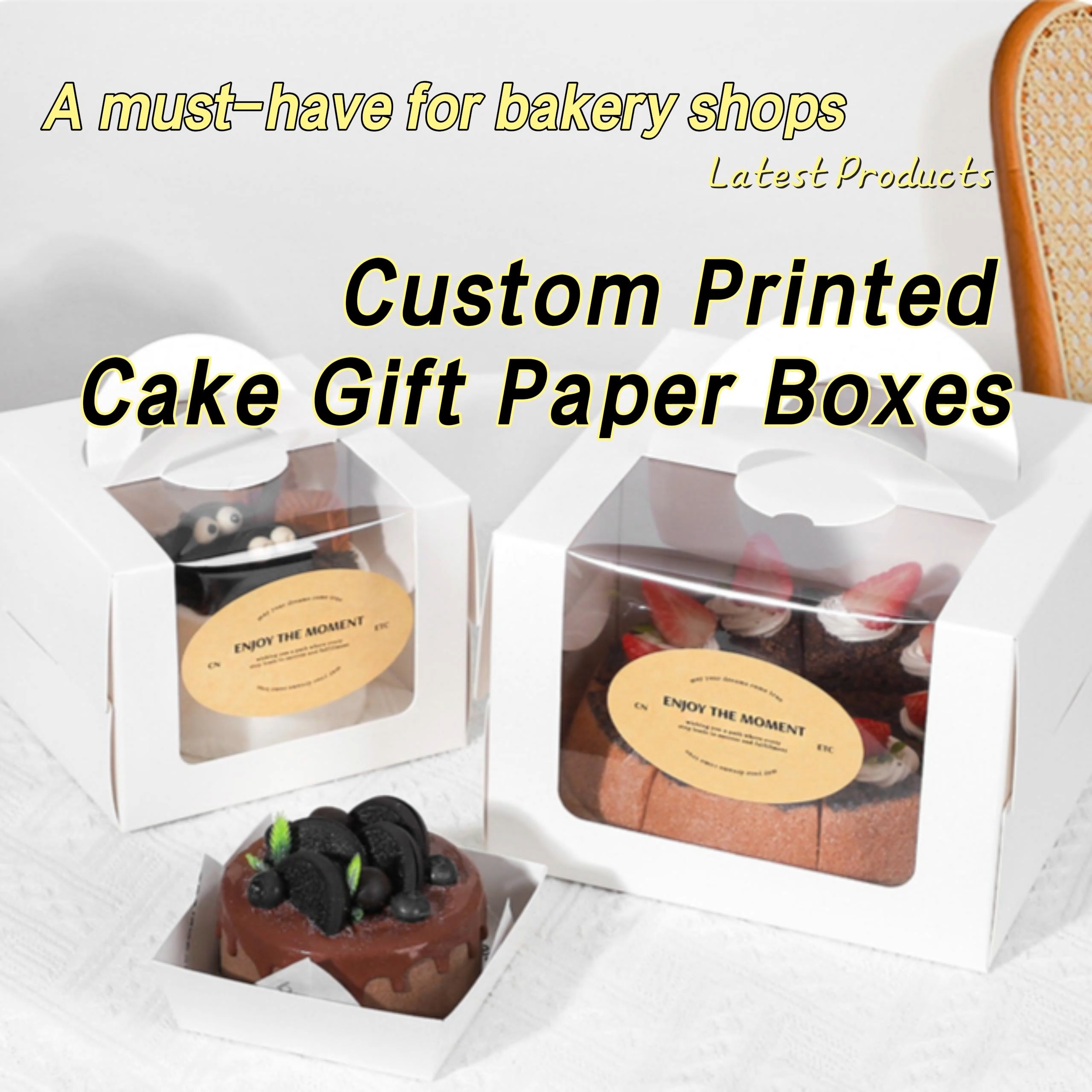 Caja para Tartas con Logotipo Personalizado de 6/8/10/12 Pulgadas de Alto, Caja Rígida de Cartón Corrugado para Tartas, Cajas para Magdalenas con Ventana Transparente para Bodas y Cumpleaños