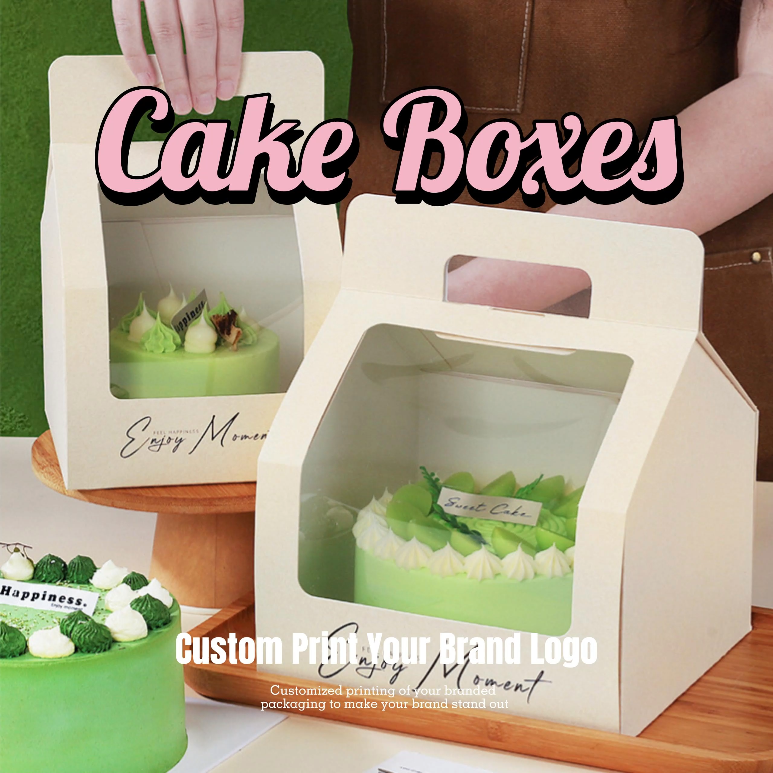 Caja para Tartas con Logotipo Personalizado de 6/8/10/12 Pulgadas de Alto, Caja Rígida de Cartón Corrugado para Tartas, Cajas para Magdalenas con Ventana Transparente para Bodas y Cumpleaños