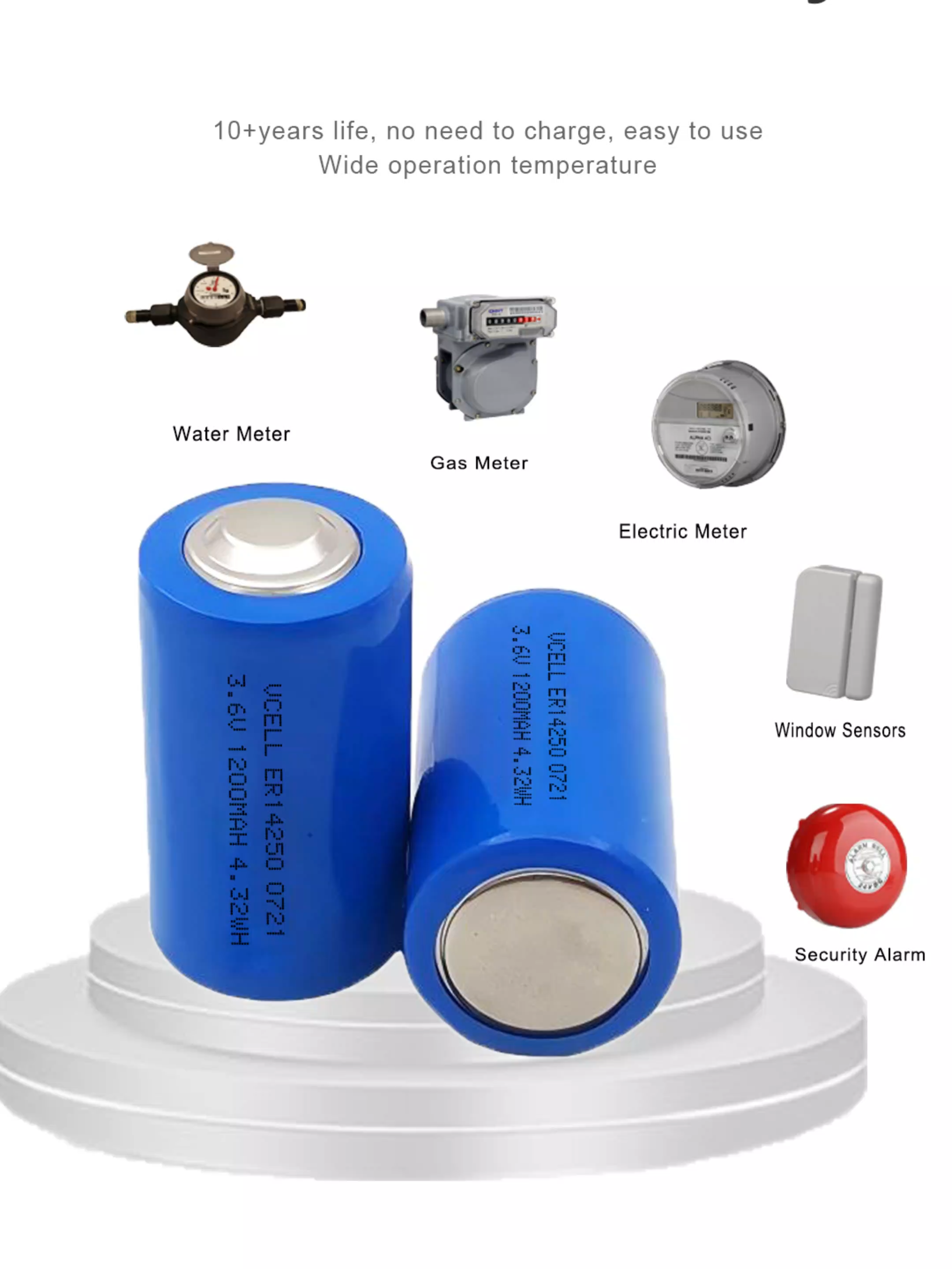 VCELL/OEM ER26500 3.6V 9000mAh Li-SOCl2 Primary Lithium Battery for Commercial and Industrial
