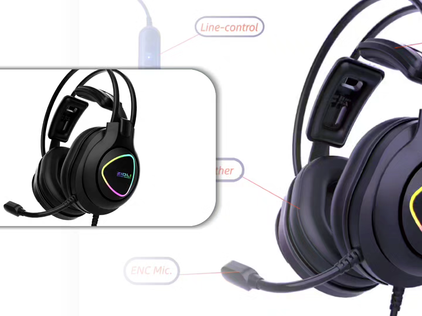 Wired gaming headset with 7.1 Virtual Surround Sound RGB LED USB with unqine design OEM factory